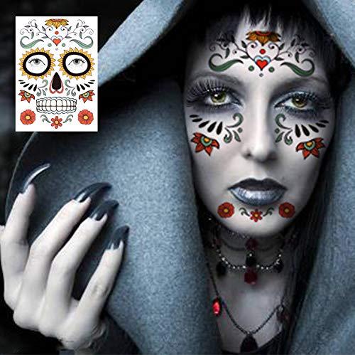 Yinxiang Jie 4 Pcs Day of the Dead Temporary Face Gem Jewels Tattoos Halloween Rhinestone Sugar Skull Face Stickers Makeup for Halloween Festival Rave Party Outfit