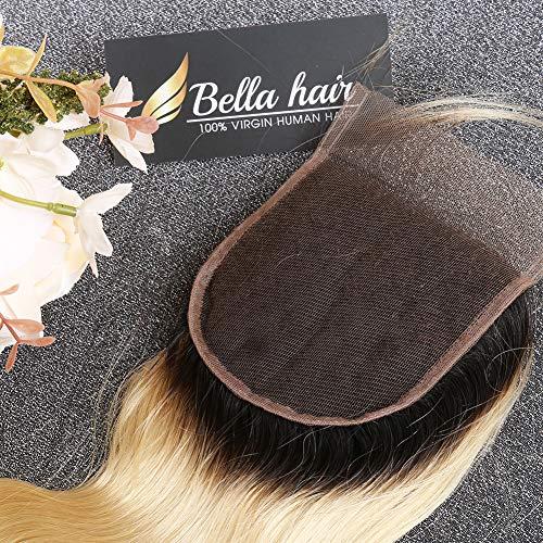 Bella Hair Bella Hair 4x4#1B/613 Lace Closure Piece Body Wave Free Part Dark Root Blonde Virgin Remy Human Hair Closure 18 inch