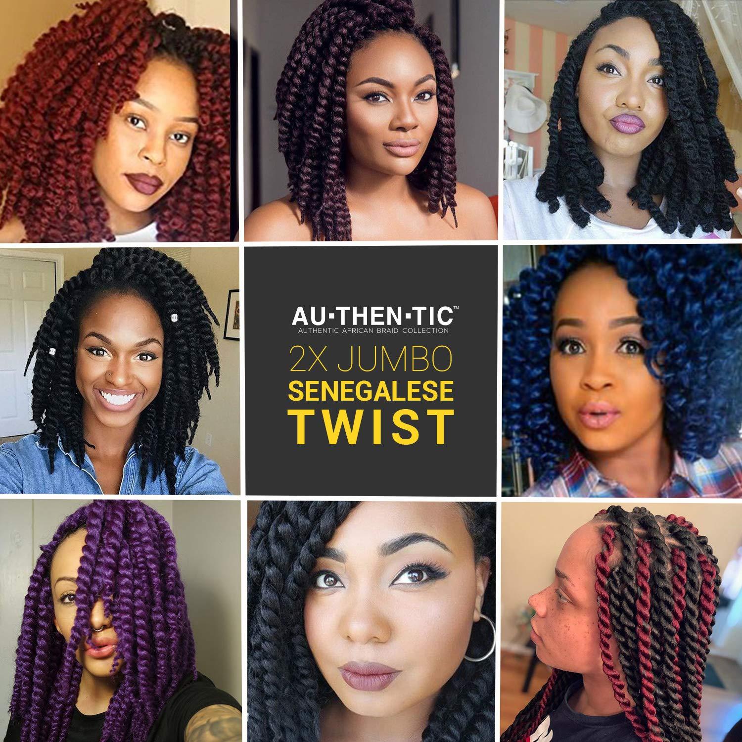 AU-THEN-TIC AU-THEN-TIC Jumbo Senegalese Twist Crochet Hair, 12 Inch, 6 Pack, Synthetic Extensions for Havana and Mambo Twist Styles, (Purple)