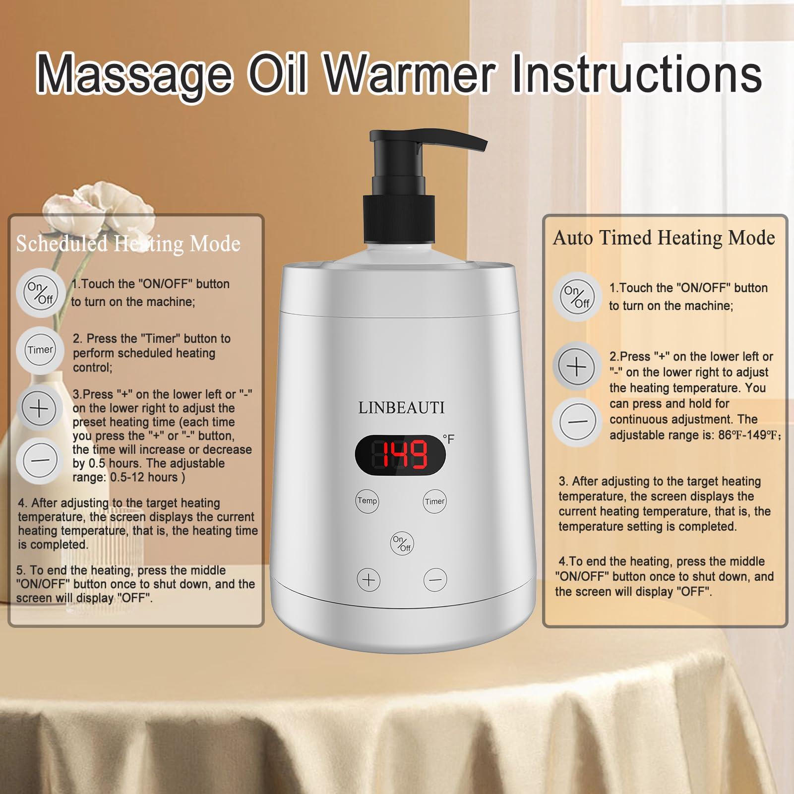LINBEAUTI LINBEAUTI Massage Oil Warmer Bottle Professional Lotion Heater for SPA, Automatic Oil Warmer Heated Oil Lotion Cream for Salon, Barber Shops, Home, with Two Oil Bottle Dispenser