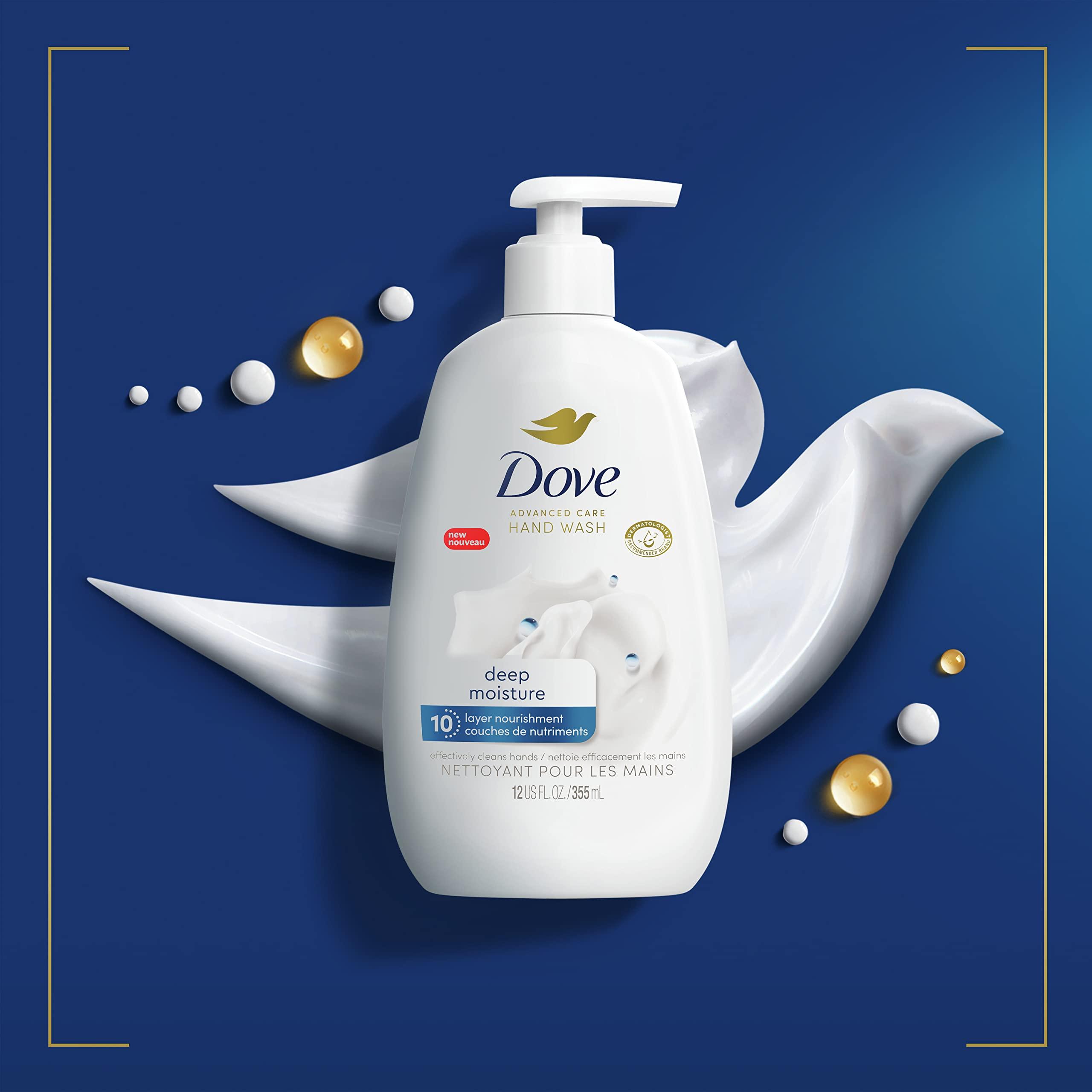 Dove Dove Advanced Care Deep Moisture Hand Wash Pack of 3 for Soft, Smooth Skin More Moisturizers Than The Leading Ordinary Hand Soap, 34 oz and 4 Count 12 oz