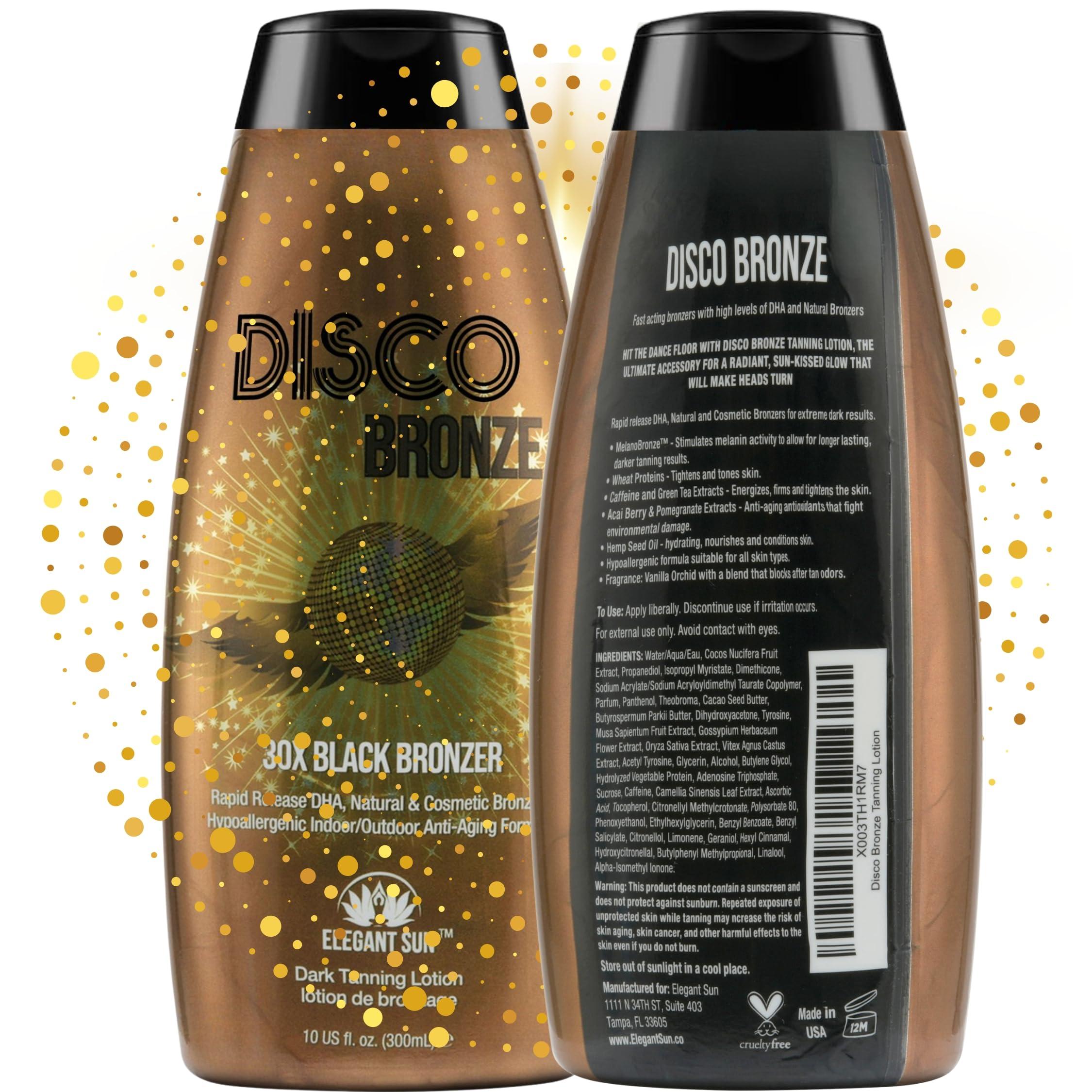 Elegant Sun Disco Bronze Tanning Bed Lotion with Self Tanner 30X DHA, Indoor Tanning Lotion Accelerator for Tanning Beds, Hypoallergenic Outdoor Bronzing Tanning Lotion to Get Dark Fast