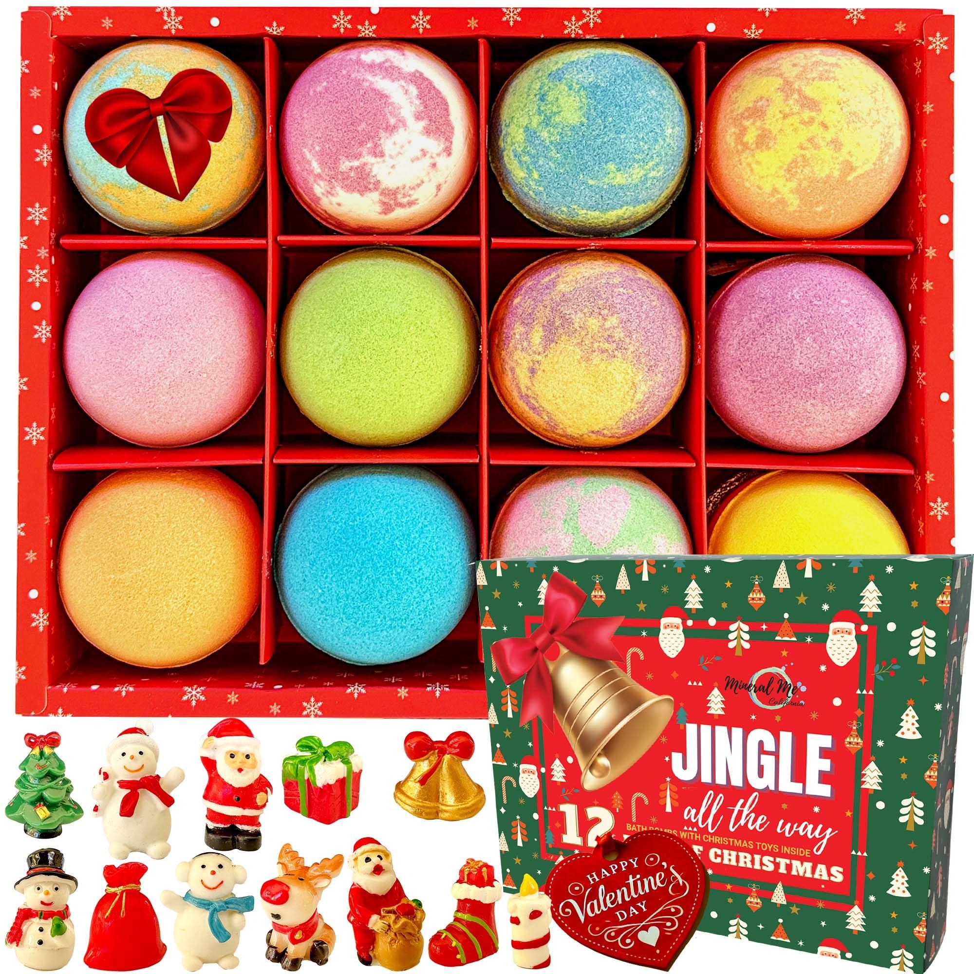 Mineral Me California Christmas Bath Bombs for Kids with Surprise Toys Inside - Kids Advent Calendar Bathbombs - 12 Pack Organic Bath Bombs Gift Set, Moisturizing Bubble Bath Fizzies, Gifts for Kids, Boys, Girls, Toddler