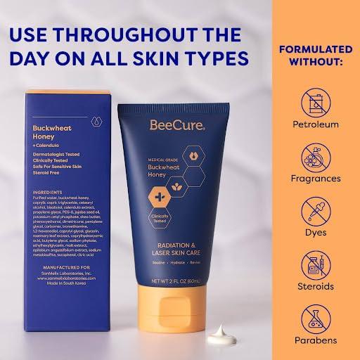 BeeCure BeeCure Radiation Relief and Laser Burn Cream Skin Care Cream, Burn Relief Cream with Buckwheat Honey & Calendula, 60ml Tube