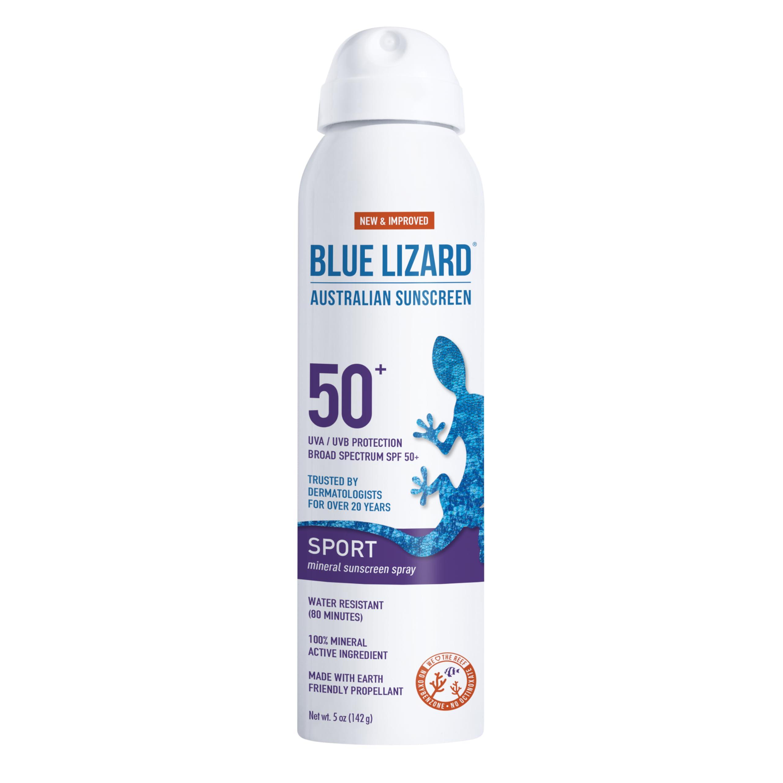 BLUE LIZARD BLUE LIZARD Sport Mineral Sunscreen Spray SPF 50+, Dermatologist-Recommended Brand, Broad-Spectrum UVA/UVB Protection, Water-Resistant, Zinc Oxide Formula, Vegan, 5 fl oz (Pack of 2)