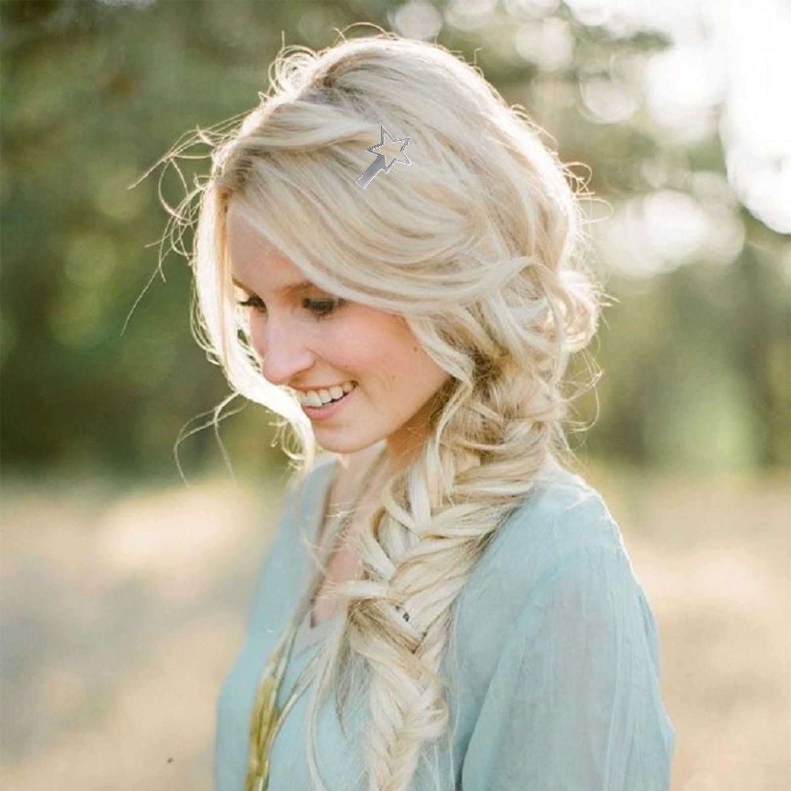 Pejlnd Hollow Star Cute Kawaii Y2K Silver Metal Star Hair Clips and Barrettes for Styling - 4Pcs Non-Slip Hair Accessories Gifts for Girls and Women