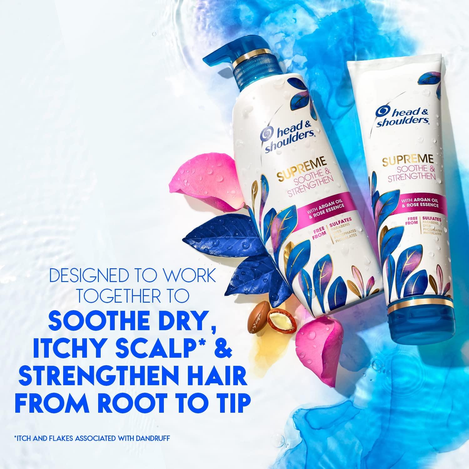 Head & Shoulders Head & Shoulders Supreme Sulfate Free Shampoo and Conditioner Set for Dry Scalp and Dandruff Treatment, Soothe and Strengthen with Argan Oil and Rose Essence, 21.2 Fl Oz