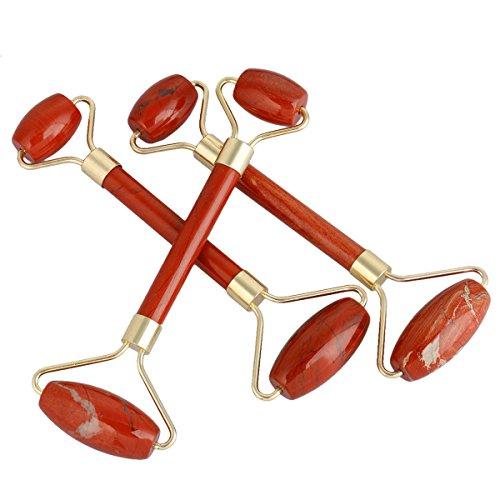 mookaitedecor mookaitedecor Red Jasper Stone Roller for Face Massage Neck, Anti-Aging Facial Massager with Double Rollers