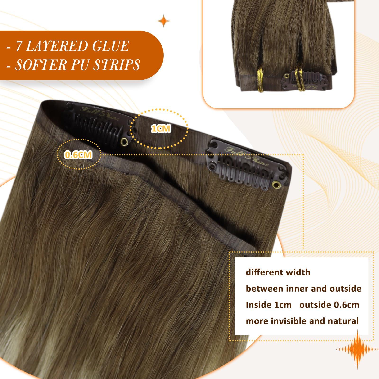 Full Shine Full Shine Brazilain Hair Clip in Extensions Pu Weft Brown Ombre Chestnut Brown Highlights Platinum Blonde 18 Inch+Invisible Wire Hair Extensions Balayage Walnut Brown to Light Brown Mix Light Blonde