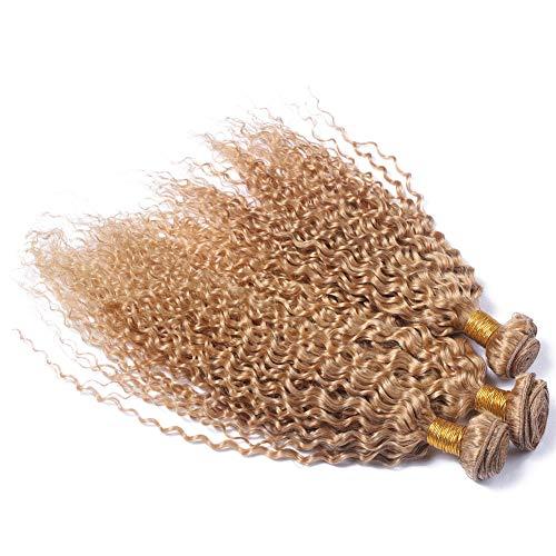 Generic #27 Honey Blonde Kinky Curly Brazilian Human Hair Weave Bundles 3Pcs 300Gram Strawberry Blonde Kinky Curly Virgin Human Hair Wefts Extensions Mixed Length (26 28 28)