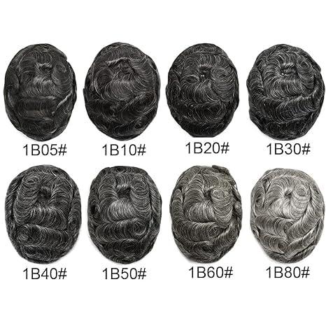 RESHE RESHE Men Toupee Hair System Ultra Thin Skin Real Human Hair Piece For Mens Toupee V-loop Natural Looking Hairpiece For Men Protesis Capilar Para Hombre 8\'\'X10\'\' #1B90#1B Off Black+90% Grey