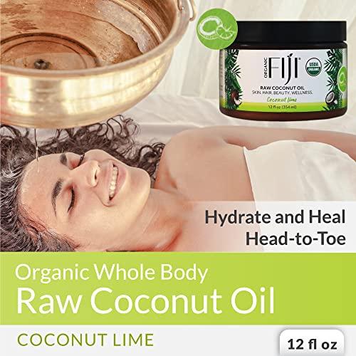 Organic Fiji Organic Fiji Raw Cold Pressed Coconut Oil for Hair, Skin, Face & Body | Relaxing Massage Oil | Coconut Lime,12 oz for Women Men & Baby