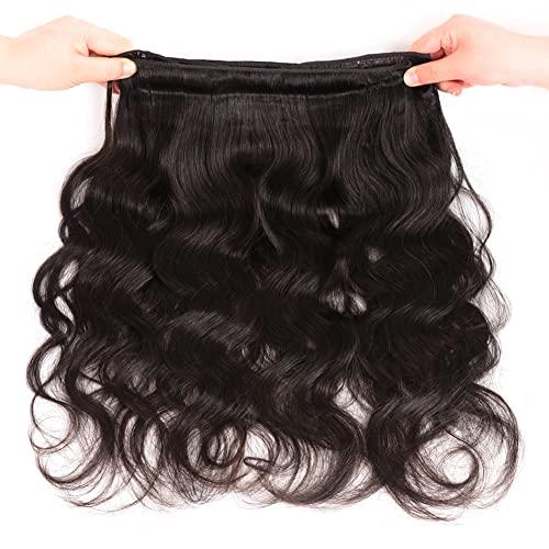 Beauty Queen Beauty Queen Body Wave Bundles Human Hair Short Hair 3 bundles (10 12 14 Inch) 10A Grade Brazilian Hair Bundles 100% Unprocessed Weave Bundles Human Hair Natural Black Hair Extensions For Women