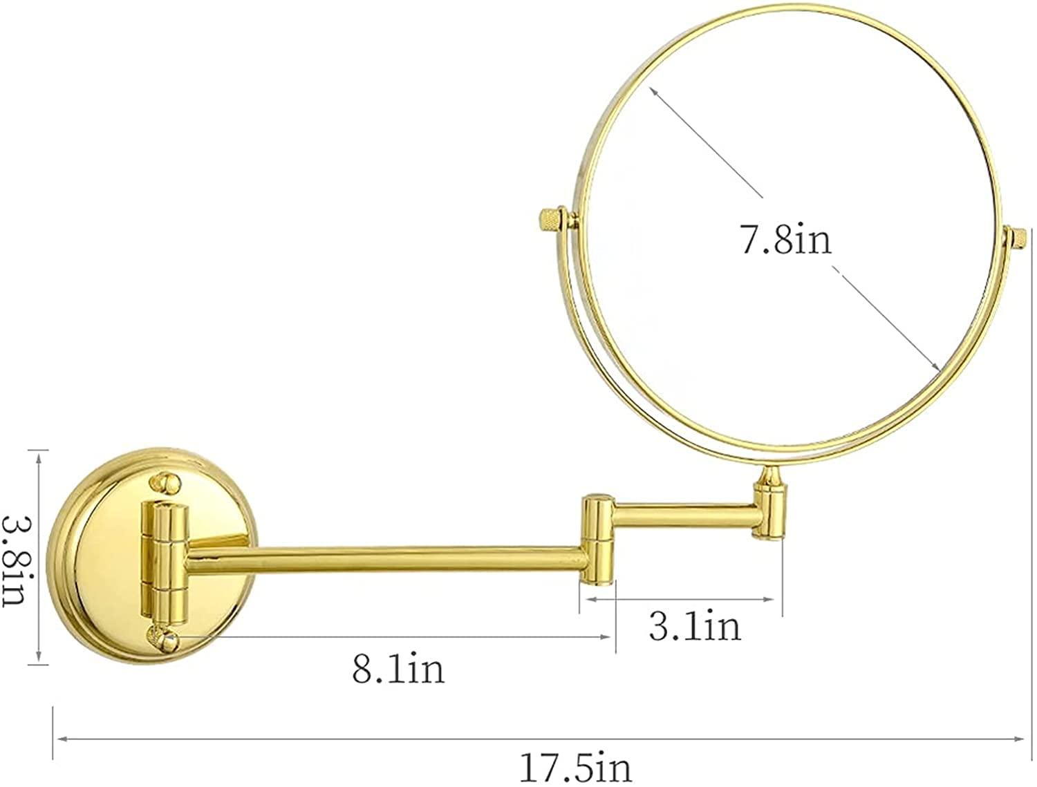FJYDM FJYDM Wall Mounted Makeup Mirror, 8 inch Gold Double Sided Magnifying Shaving Mirror, 360 Swivel Extendable Folding Bathroom Vanity Mirrors,10x