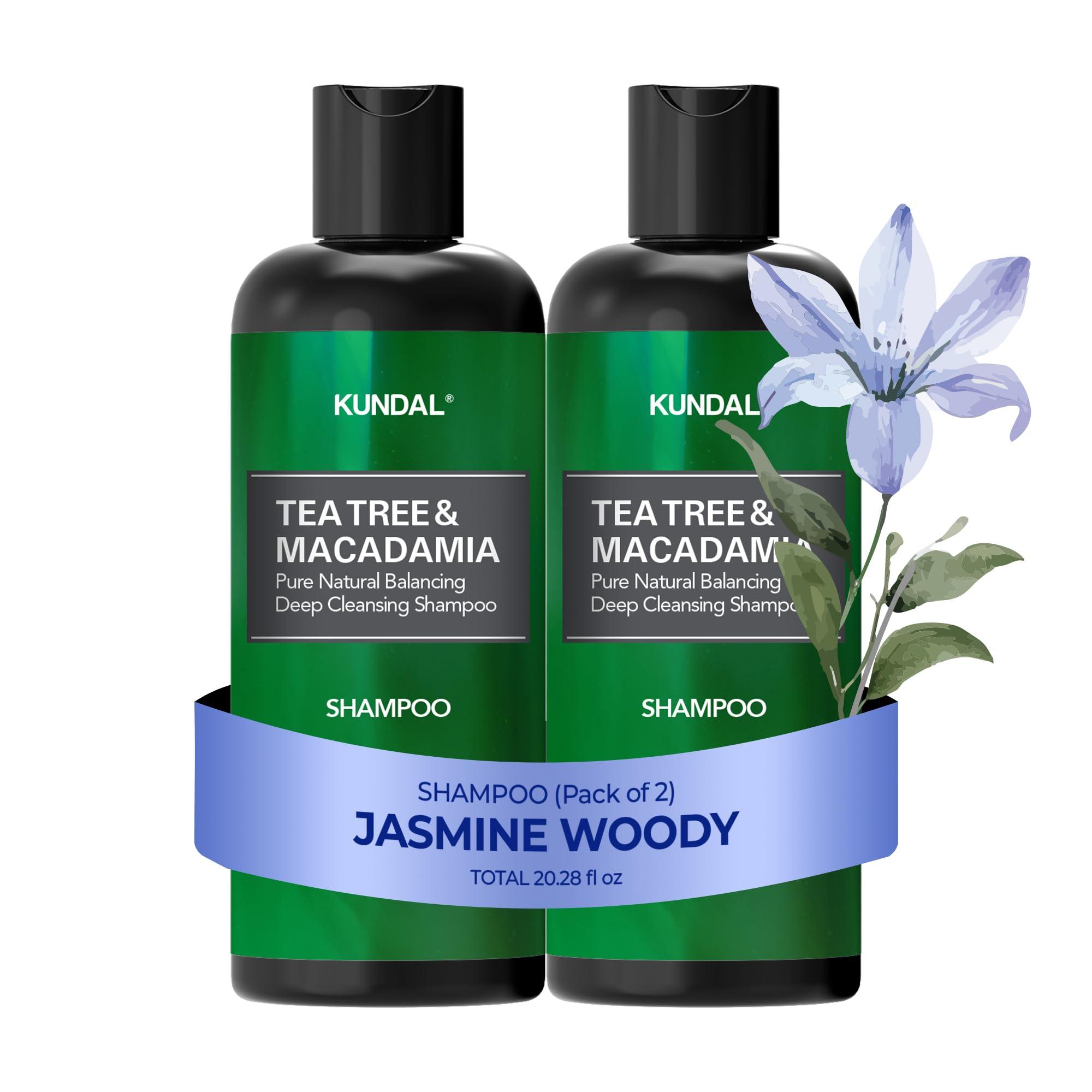 Kundal Kundal Tea Tree & Macadamia Deep Cleansing Shampoo - Korean Hair Care, Scalp Care, Tea Tree extract, For All hair Types 10.14fl oz each (Pack of 2) (Jasmine Woody)