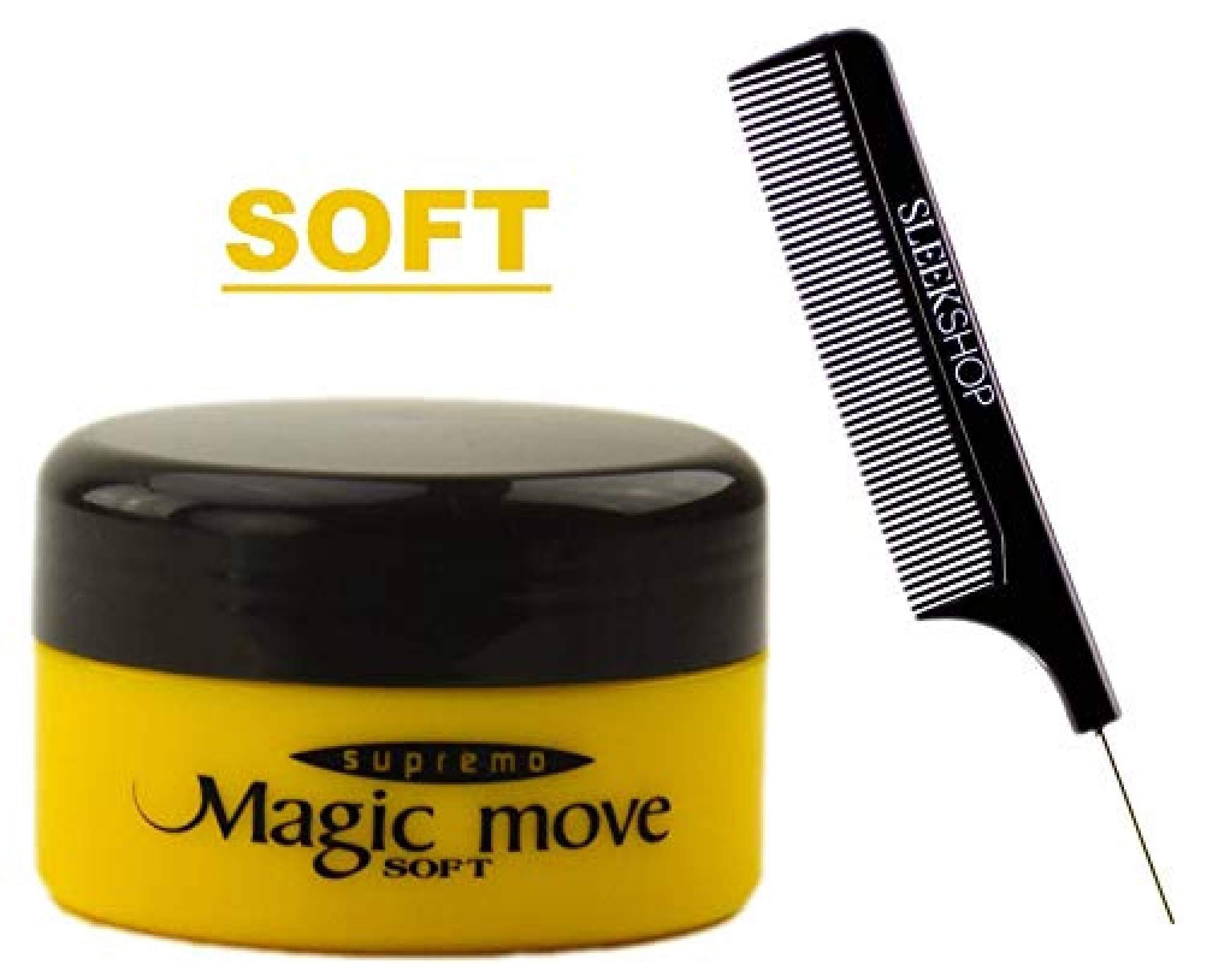 Magic Move Supremo enenfeifei Magic Move Hair Product Cream by Supremo Japan (with Sleek Steel Pin Tail Comb) Japanese Creme Pomade Clay (SOFT (Yellow) - 4.2 oz LARGE)