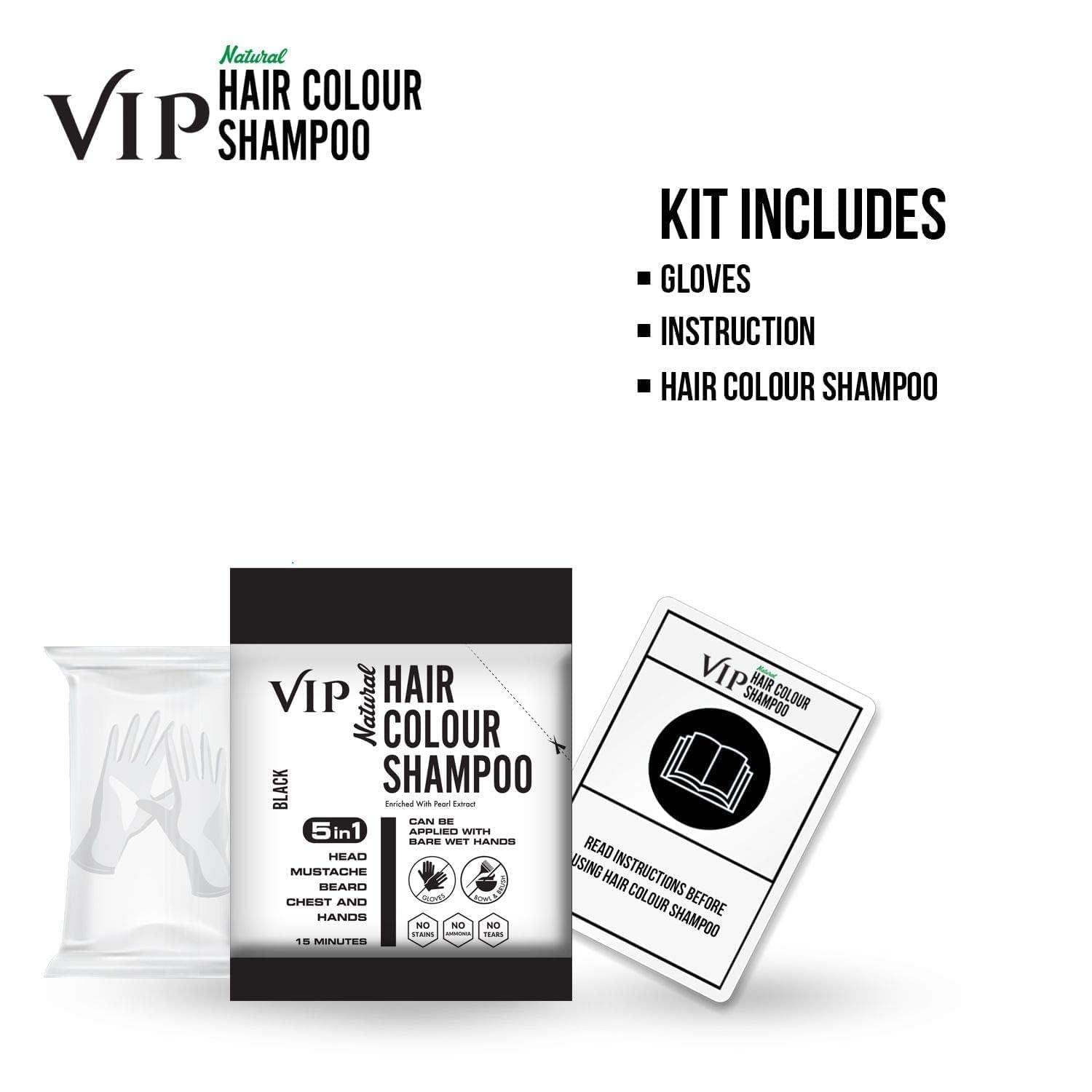 VIMAC VI.P Hair Colour Shampoo Black, 20ml (Pack of 10) | 100% Grey Hair Coverage, Ammonia Free