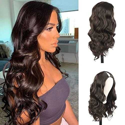 Oseti Oseti Body Wave Synthetic Half Wigs for Black Women V Shape Wigs No Leave Out, Synthetic No Leave V Part Wigs with Clips in Half Wig Scalp Protective Thin Part Wig 24inch (4#)