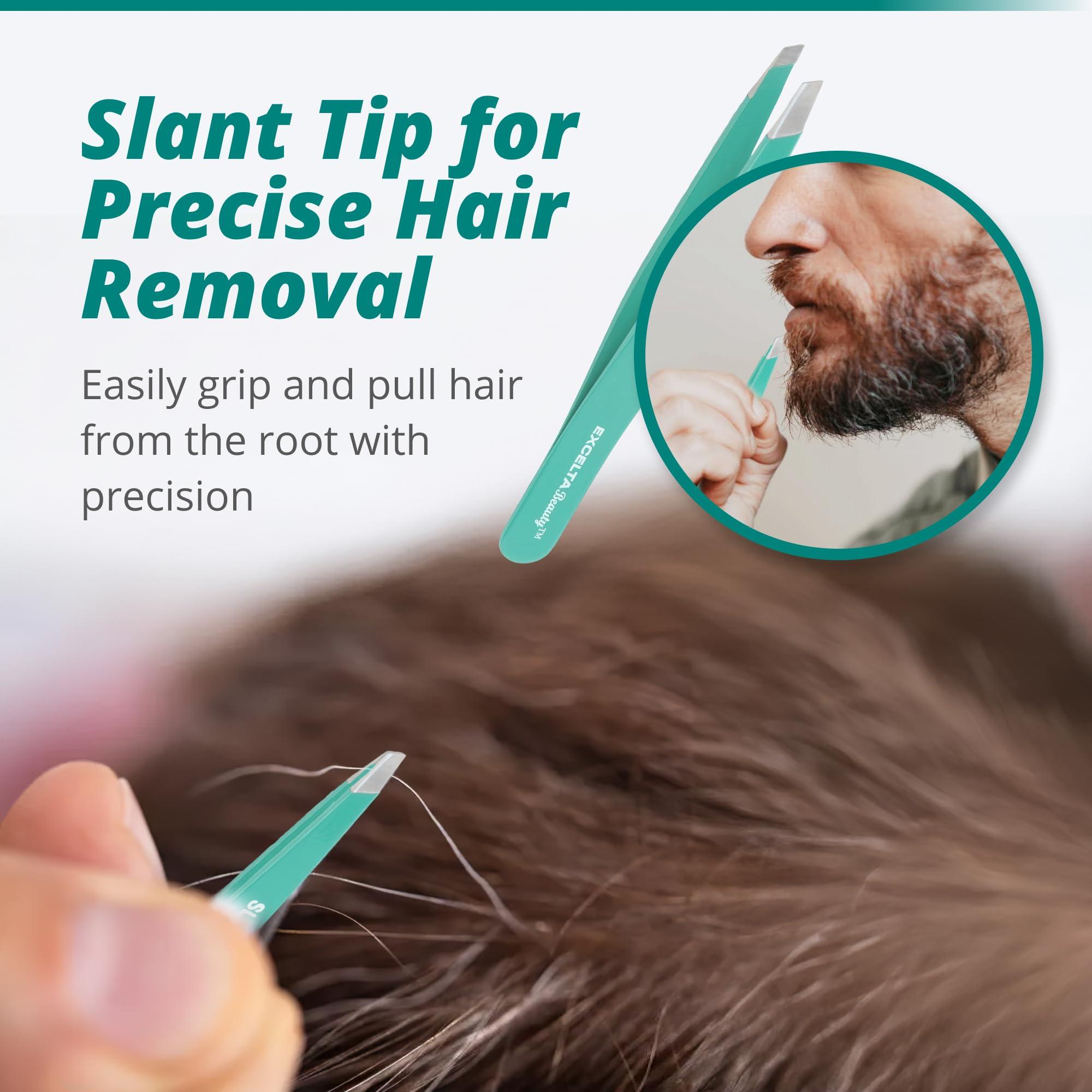 Excelta Excelta Eyebrow Tweezers, Precision Aligned Slant Tip, Ergonomic Design for Comfort and Control, Ideal for Plucking Ingrown Hairs and Splinters From the Root, Durable & Sturdy Carbon Steel, Swiss Made