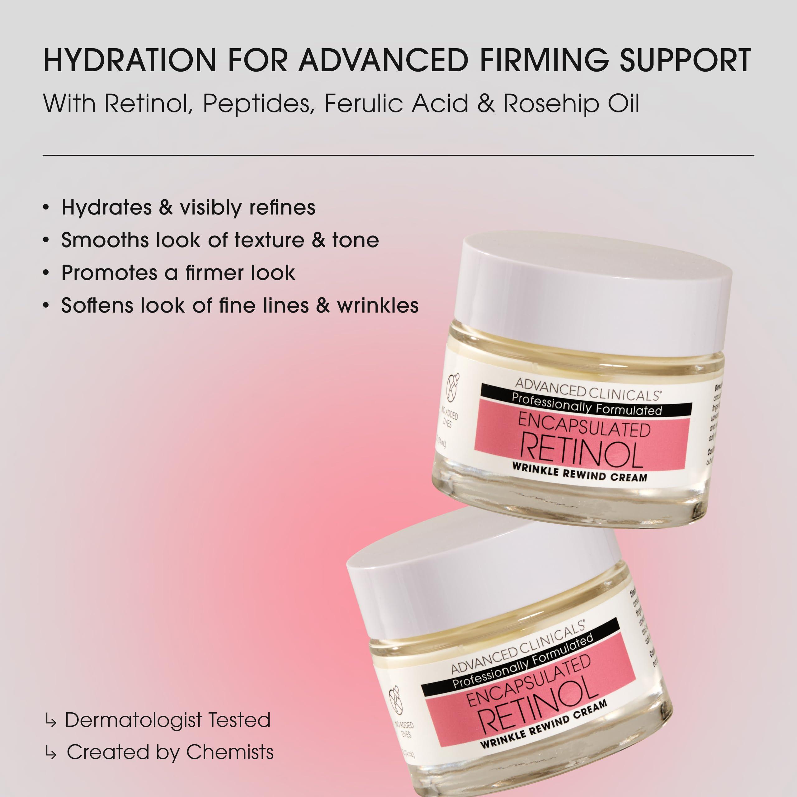 Advanced Clinicals Advanced Clinicals Retinol Body Cream + Encapsulated Retinol Face Cream Anti Aging Moisturizer Lotion 2PC Set For Diminishing Appearance Of Wrinkles, Fine Lines, Crepey Skin, & Age Spots, 2-Piece Set