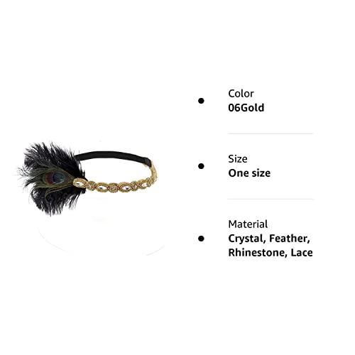 Countonme Roaring Art Deco 1920s Headpieces for Women Flapper Headband 20s Gatsby Costume Peacock Hair Accessories 06Gold