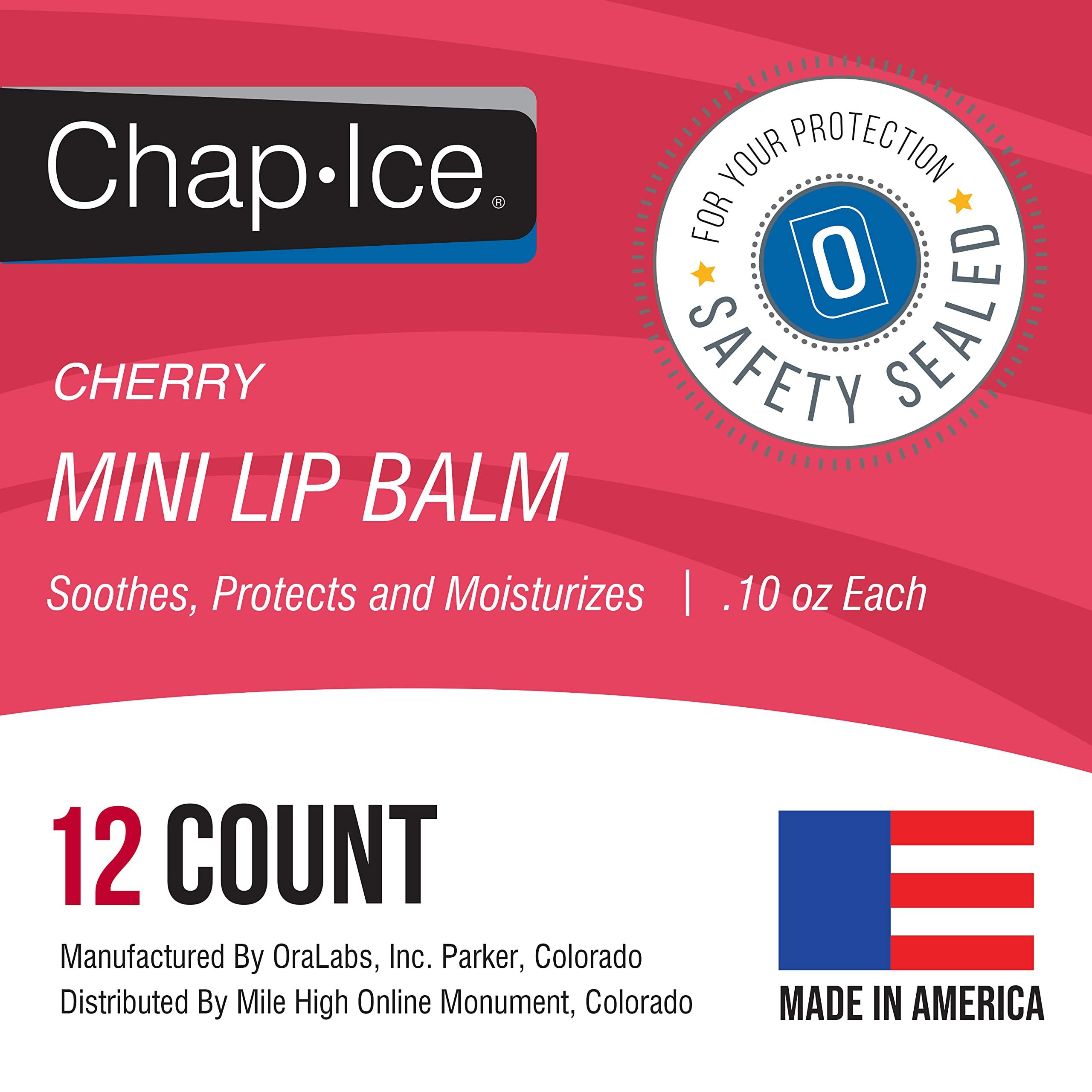 CHAP-ICE Chap-Ice | 12-Count Mini Cherry Lip Balm Pack Fortified with Vitamin E for Dry, Cracked Lips | Made in USA | Cherry Flavor (0.10oz/3g Each)