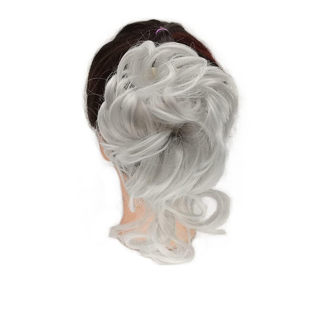 Generic Synthetic Messy Curly Chignons Short Hair Extension hair bun Donut Roller Bun Wig Claw Clip In Hairpiece For Women Gray