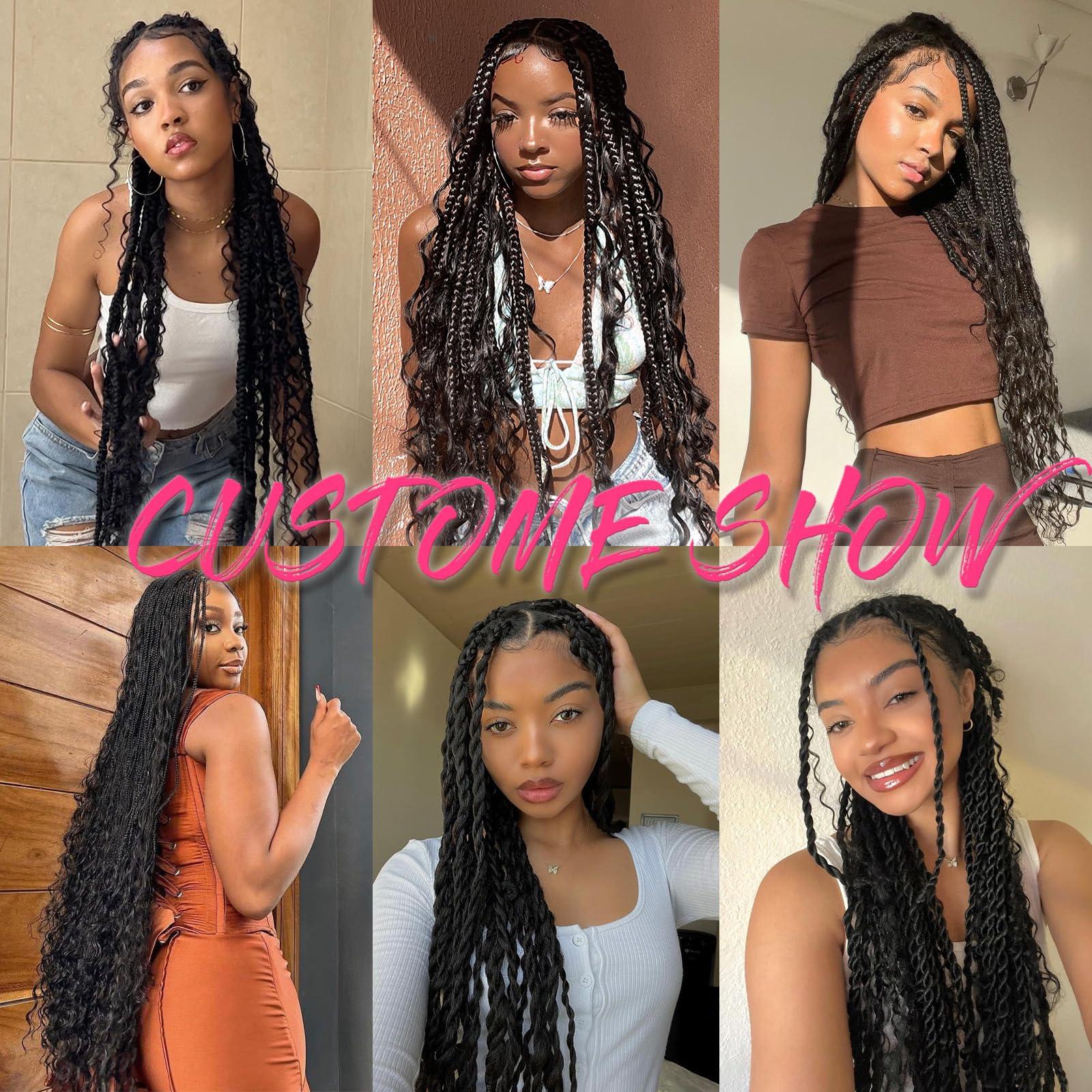 RuiYok RuiYok 4 Pcs Natural Black Brazilian Wool Hair for Braiding Hair Acrylic Yarn Crochet Box Braids Senegalese Twist Jumbo Braids Faux Locs Crochet Hair for Women Synthetic Braiding Hair Extensions(#1B)