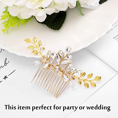 Barode Barode Bridal Wedding Hair Comb Gold Rhinestone Side Combs Crystal Bride Leaf Hair Accessories for Women and Girls