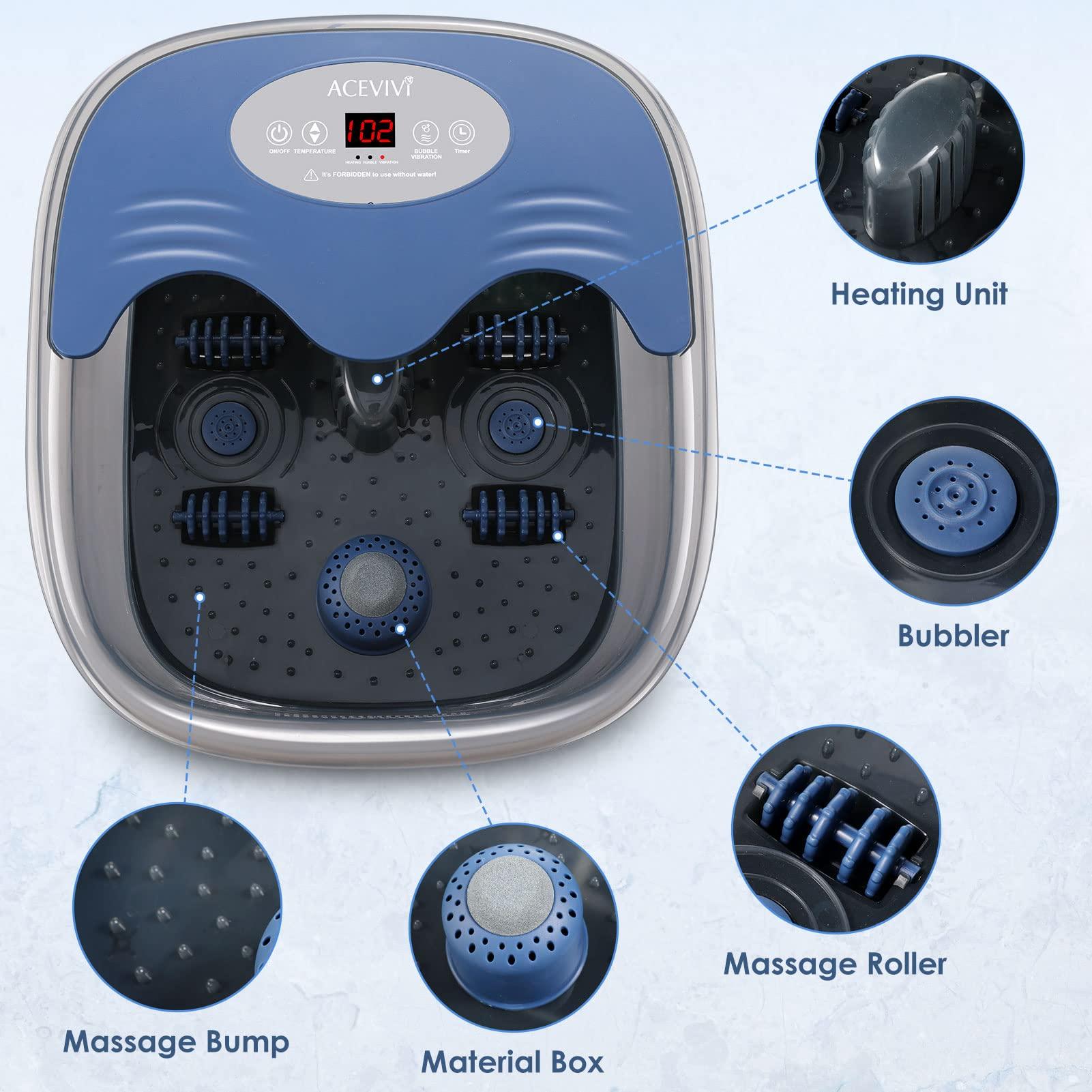 ACEVIVI Foot Spa with Heat and Massage and Jets, Heated Foot Bath Massager with 4 Massager Roller, Bubbles, Vibration, Pumice Stone Pedicure Foot Soak Tub for Home Office Use Relieve Feet Stress (Light Blue)