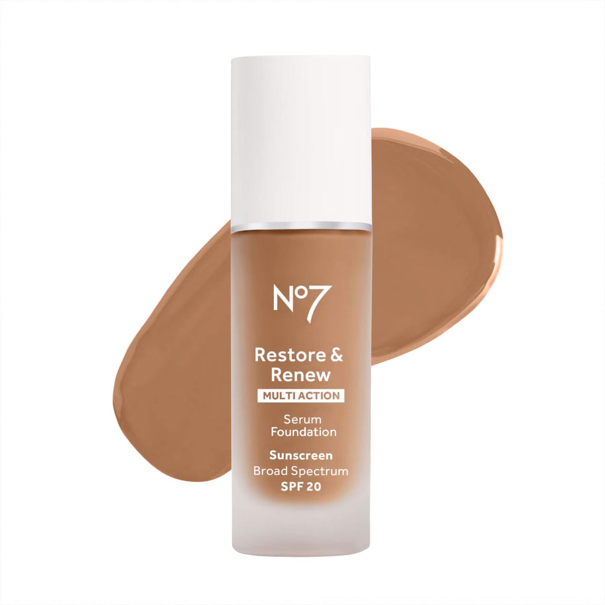 No7 No7 Restore & Renew Multi Action Serum Foundation - Bamboo - Liquid Foundation Makeup with Vitamin C, Vitamin E & Collagen for Face - Beauty Skin Serum Formula with Medium Coverage (30ml)