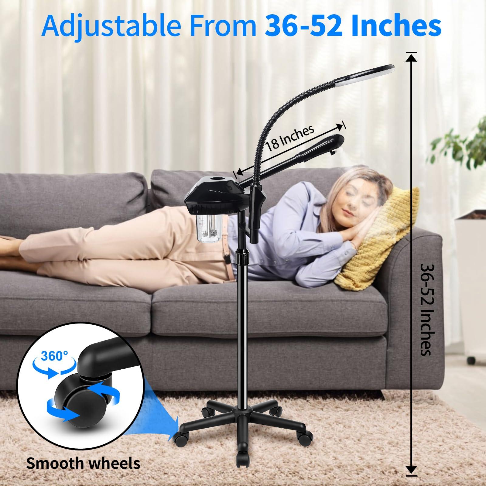 Fuehomue Professional Facial Steamer, 2-in-1 Facial Steamer with 5X Magnifying Lamp, Ozone Facial Steamer for Facial Deep Cleaning, Facial Steamer on Wheels, Stand Facial Steamer for Spa, Salon and at Home Use