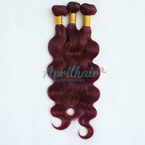 Aprilhair Aprilhair 8A Machine Double Weft Raw Brazilian Virgin Human Hair Extensions Wine Red #99J Body Wave 3 Bundles (14'' 16'' 18'', 99J bundles)