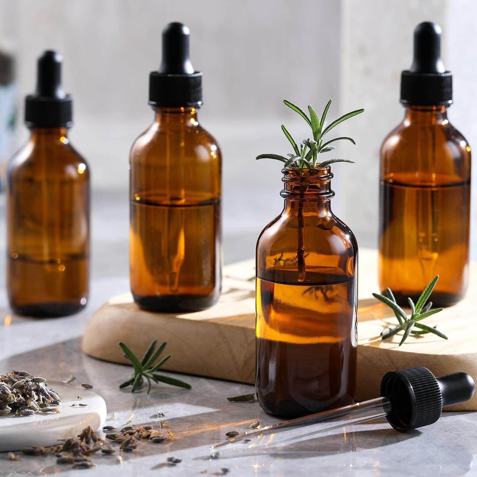 AOZITA AOZITA Set of 4, 1 oz Eye Dropper Bottles with 1 Stainless Steel Funnels & 4 Labels - 30ml Thick Dark Amber Glass Tincture Bottles - Leakproof Essential Oils Bottle for Storage and Travel