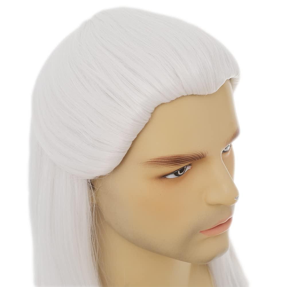 Dai Cloud Dai Cloud White Straight Wigs for Men Long White Male Hair Halloween Cosplay Anime Wigs