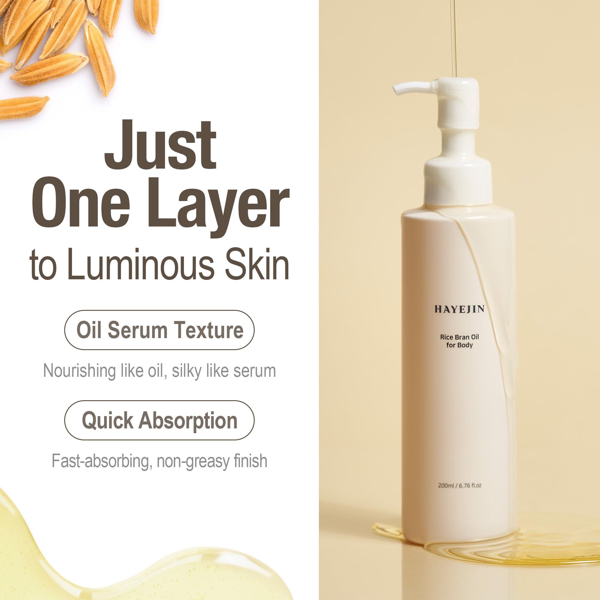 HAYEJIN HAYEJIN Rice Bran Oil for Body | Moisturizing Body Oil For Men & Women | Hydrating Body Oil w/Fermented Rice Bran Oil for Skin | Refreshing Body Oil for Dry Skin 6.76 Fl Oz