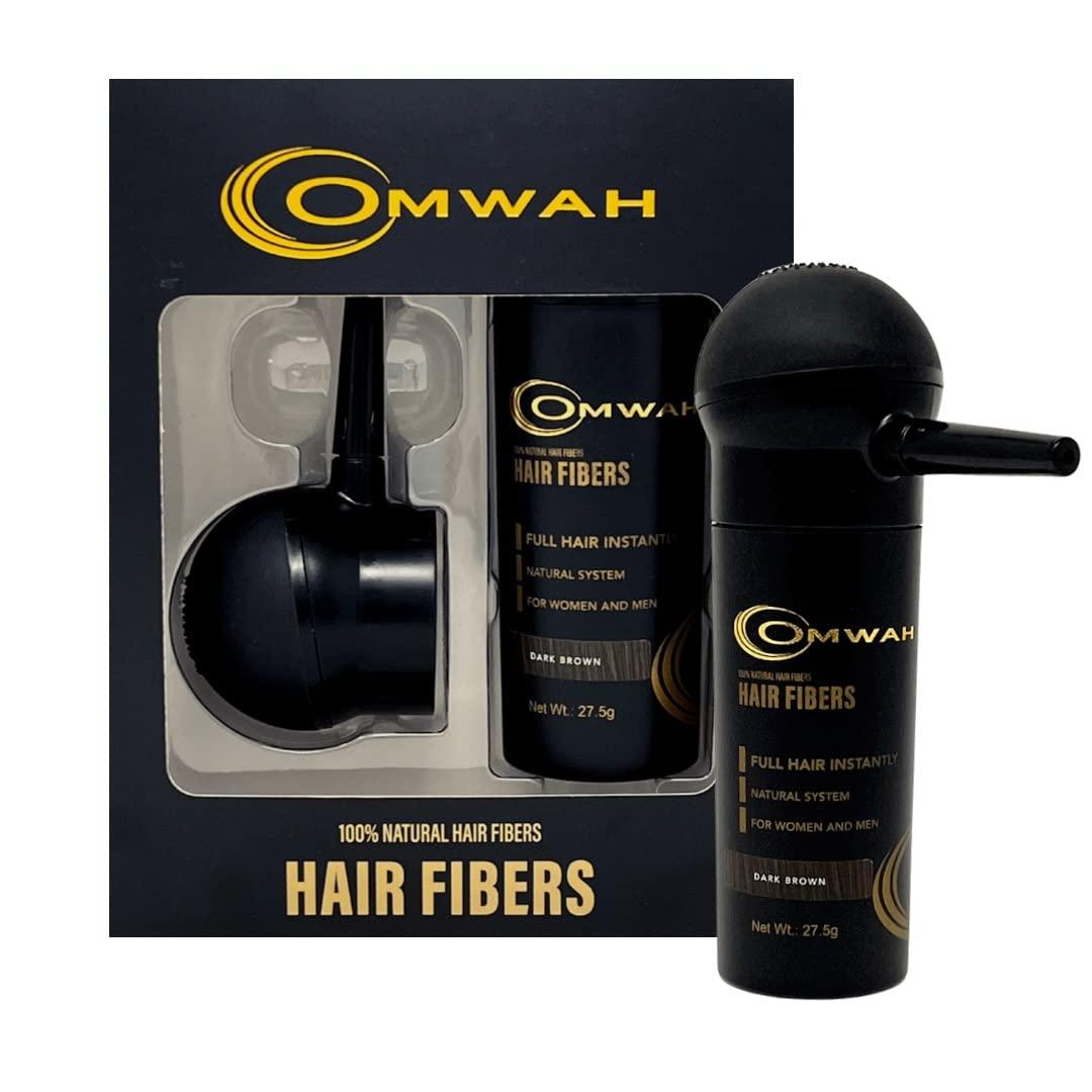 OMWAH OMWAH Natural Hair Fibers for Thinning Hair - 2-in-1 Kit 27.5g Bottle - Natural Undetectable Thick Hair Fibers & Spray Applicator Pump Nozzle, Conceals Hair Loss (Dark Brown)