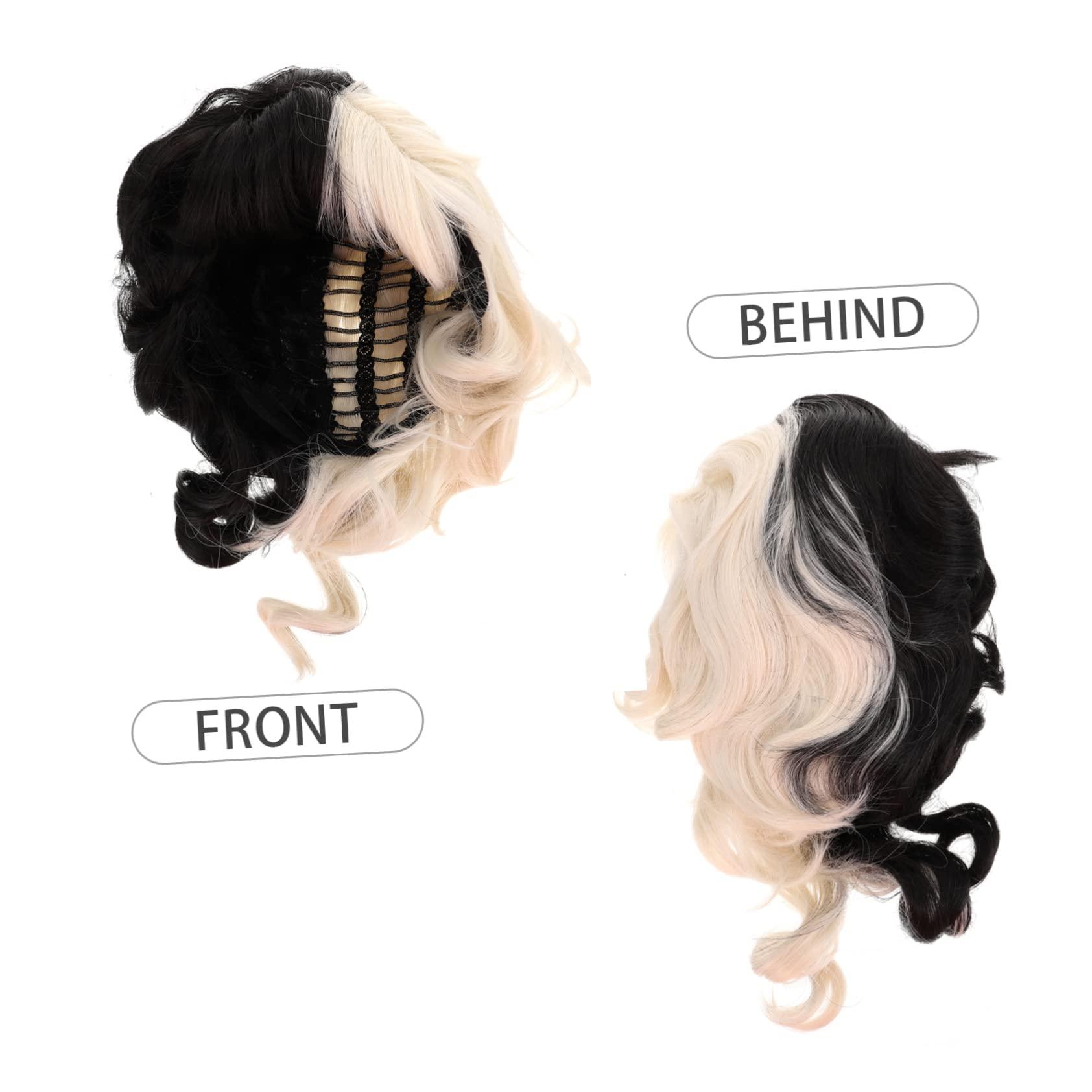 Gogogmee Gogogmee Black and White Wig Curly Wigs with Bangs Long Curly Wig Bangs Wig Long Wavy Hair Wig Exaggerated Wig Role Play Wig Black Frontal Wig Synthetic Hair Wigs High Temperature Wire