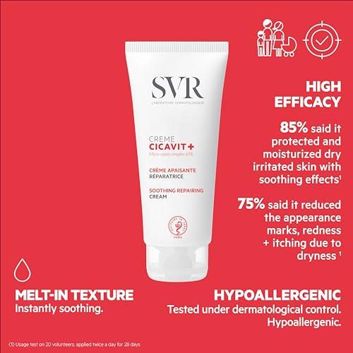 SVR SVR Cicavit+ Face & Body Cream With Shea butter, Prebiotic & Glycerin. Moisturizer to Reduce the appearance of Burns, Scars & Intensely Nourish to Relieve Irritation due to Dryness, 3.3 fl.oz
