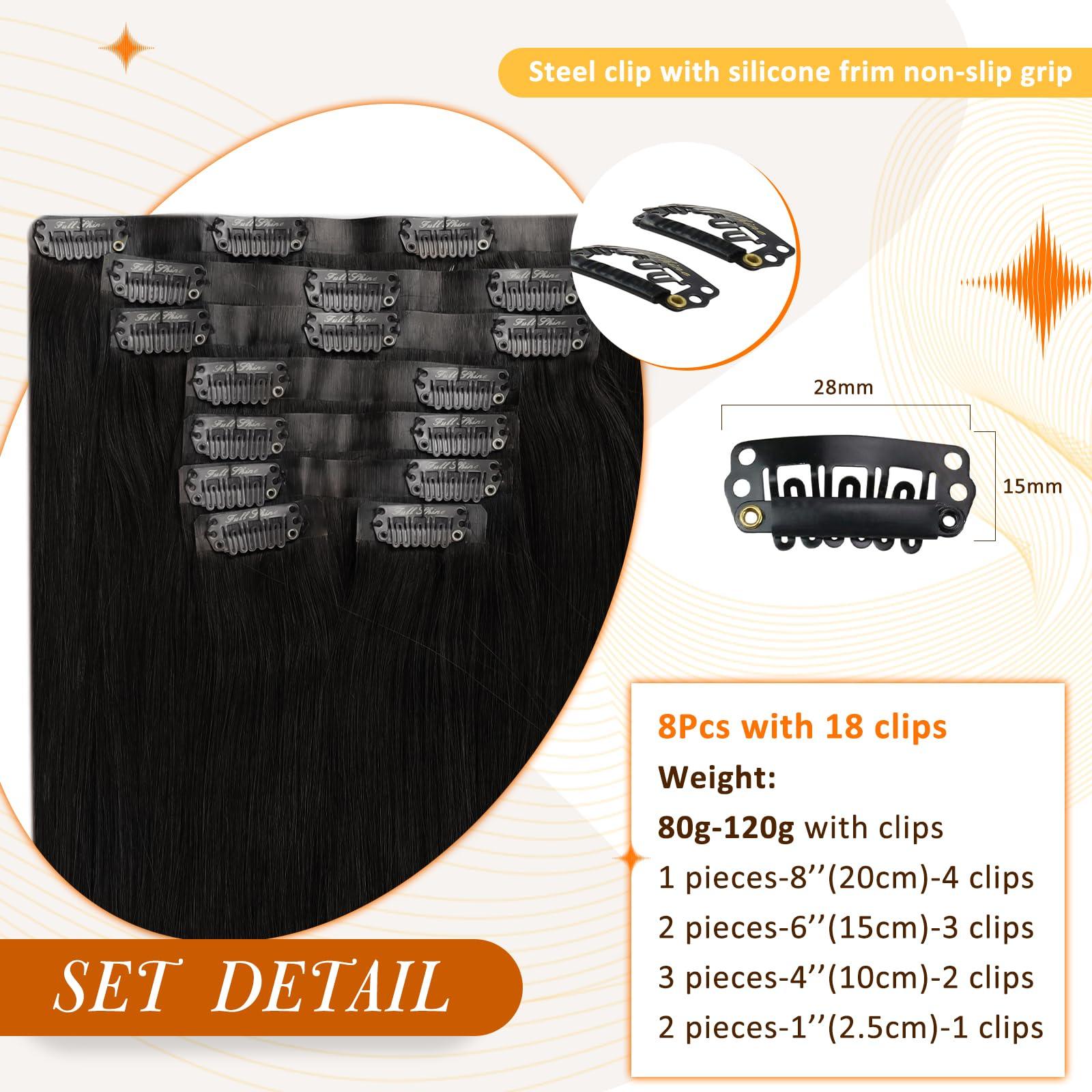 Full Shine Full Shine 12 Inch Clip in Hair Extensions Natural Black 200 Grams Human Hair Extensions Clip ins Invisible Normal Weft And Pu Weft Seamless Clip ins for Thick Hair