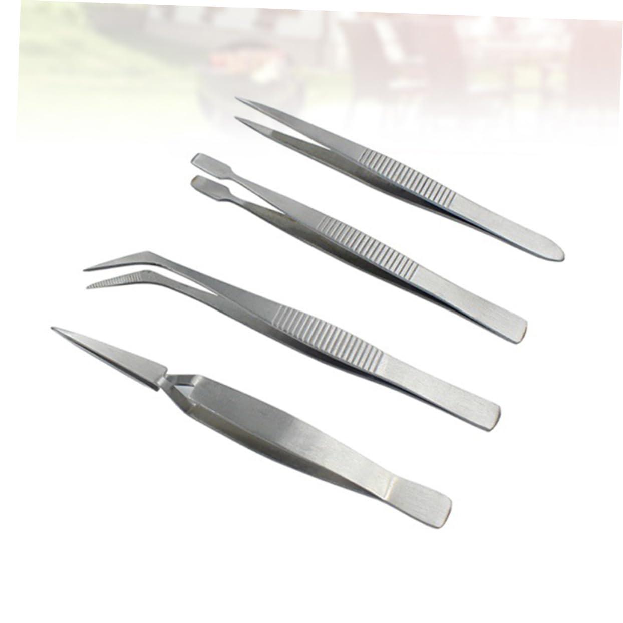 Ipetboom Ipetboom 4pcs Set Multifunctional Tweezer Repair Tweezers Kit Van Staal Vr Kit De Manicura Thehandy Curved & Straight Tips Diy Machine Repair Silver Color Pointed Non- Steel Tweezers Pointy