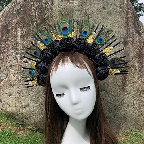 Aurorad Aurorad Rose Crown Goddess Crown Spiked Halo Crown Headband Festival Crown Headpiece Met Gala Crown Sunburst Crown Cosplay Party Z-31 (Color : 31 Royal blue)
