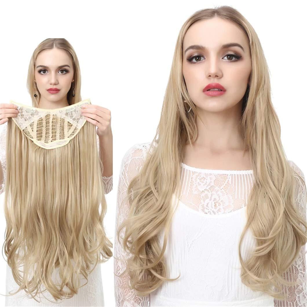 SSJFZM U-Part Synthetic Clip In Hair Extension Long Thick Curly Natural Blonde Flase Hair Hairpieces For Women Heat Resistant Beach Blonde 24inches