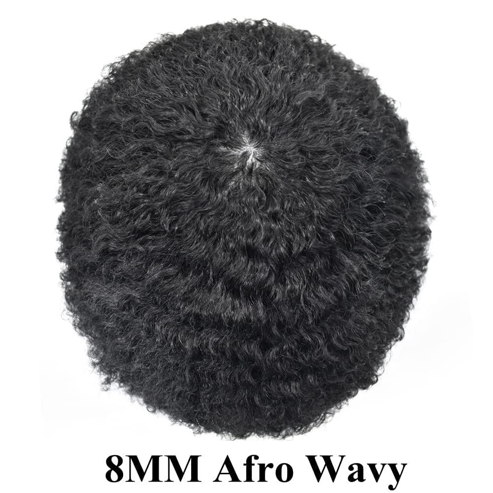 Generic Full Lace Afro Toupee for Black Men Hair Units Kinky Curly Virgin Human Hair Pieces African American Men\'s Hair System Toupee Natural Hairline Man Weave Hair Unit8x10 1B# OFF BLACK-8mm