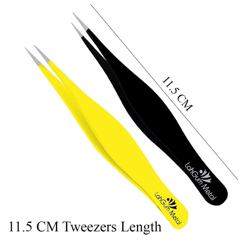 LahGum Metal Super Sharp Pointed Tweezers Precision Fine Point Tip Ingrown Hair Tweezers Kit Best Pointed Tweezers for Women Chin Hair Removal - Extra Thin Tweezers Precision Stainless Facial Hair Remover for Face