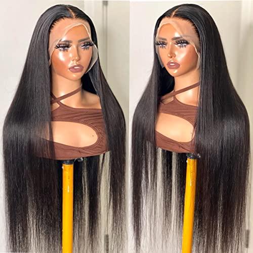 SUPERNOVA SUPERNOVA Straight Lace Front Wigs Human Hair 13x4 Lace Front Wigs For Black Women Human Hair Natural Black Wig Human Hair Preplucked Glueless Wig Human Hair 180 Density Hair Wig (22 inches)