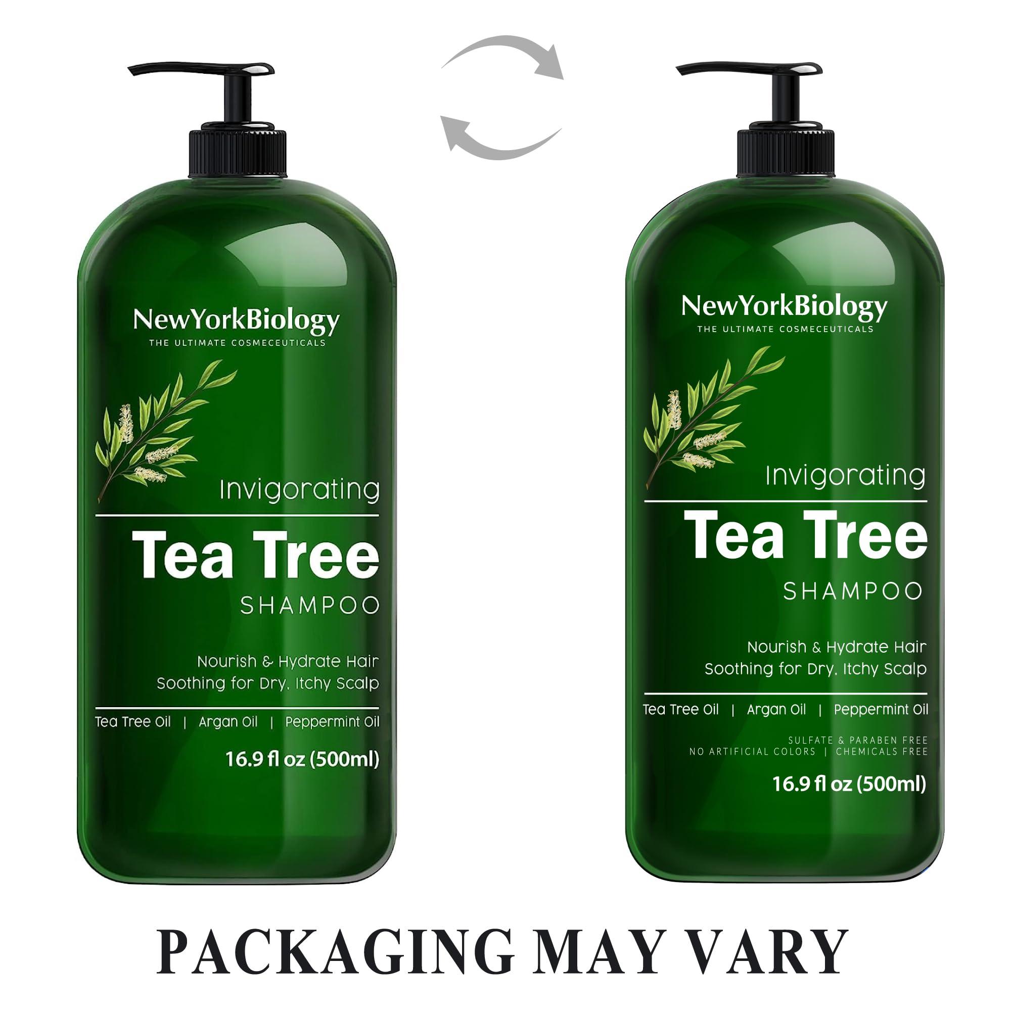 NEW YORK BIOLOGY THE ULTIMATE COSMECEUTICALS New York Biology Tea Tree Shampoo Deep Cleanser Relief for Dandruff and Dry Itchy Scalp Therapeutic Grade - Helps Promote Hair Growth 16.9 fl Oz - Pack of 2