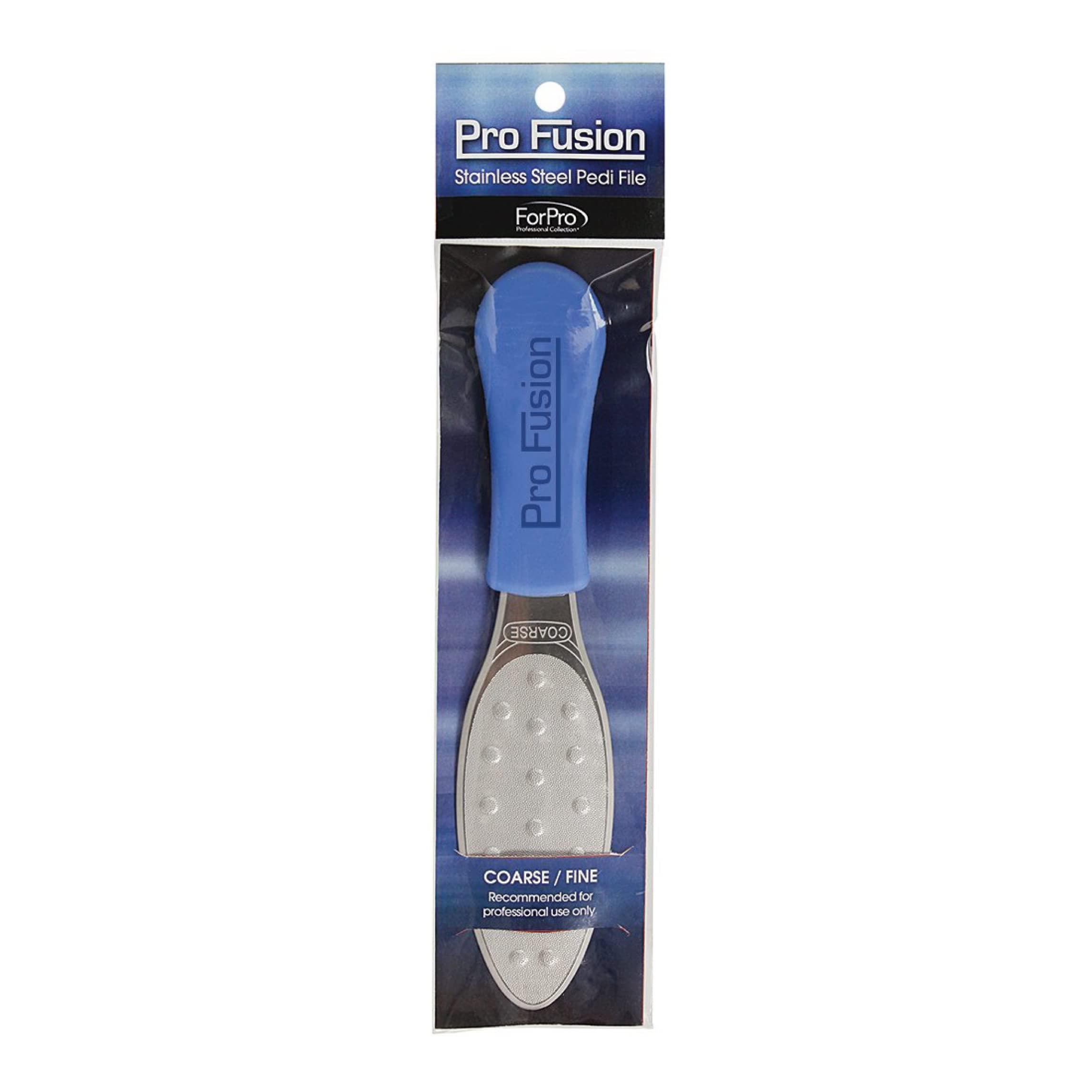 ForPro Professional Collection ForPro Pro Fusion Stainless Steel Pedi File - Coarse, Double-Sided Professional Quality - Blue Handle Pedicure File for Heels and Feet - 8.25” L