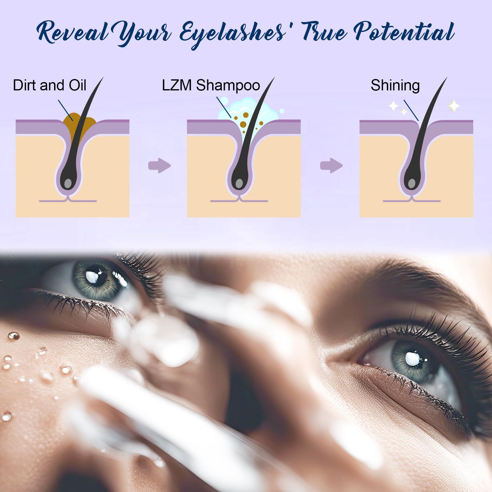 LZM LZM Lash Shampoo Lash Cleaner - Lash Wash Cleaning kit for Cluster Lash/Eyelash Extensions, Lash Bath, Lash Cleanser Foam, Lash Soap, Lash Care Oil Free, 60ml(3-IN-1 SHAMPOO KIT)