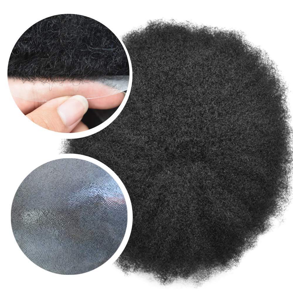 Healthlif Full Poly Thin Skin Afro Toupee for Black Men Brazilian Human Hair Replacement Systems Kinky Curly African American Man Weave Hair Units for Black Men Afro Wave 4MM#1B Off Black